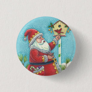 KRIS KRINGLE ROTVÖGEL, WEIHNACHTSVOGELHAUS-KNOPF BUTTON