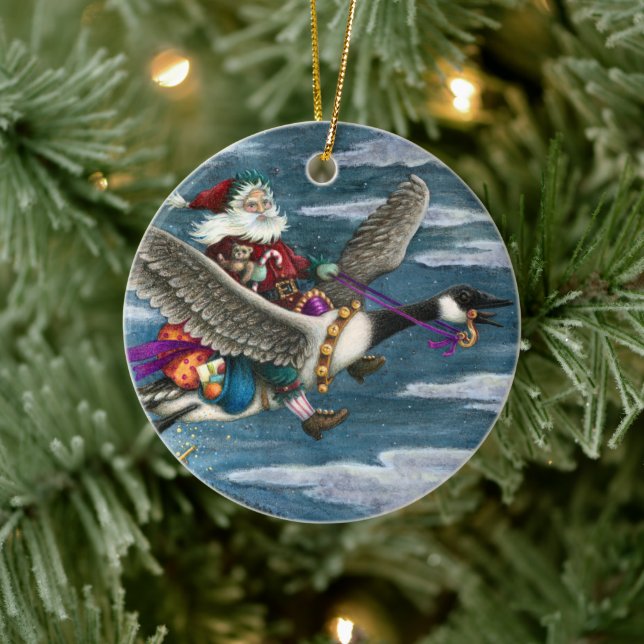 KRIS KRINGLE UND TOYS AUF KANADISCHEN GOOSE CHRIST KERAMIK ORNAMENT (Baum)