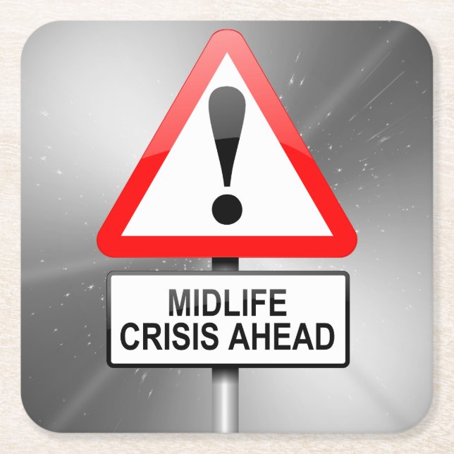 Krisenwarnung für Midlife Rechteckiger Pappuntersetzer (Vorderseite)