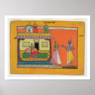 Krishna arriving at Radha's House, Illustration Poster