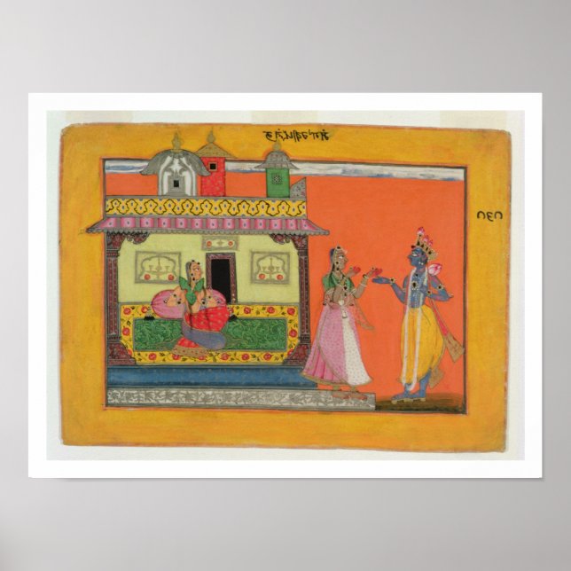 Krishna arriving at Radha's House, Illustration Poster (Vorne)