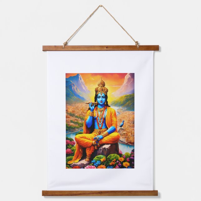Krishna-Bild Wandteppich Mit Holzrahmen (Vorderseite)