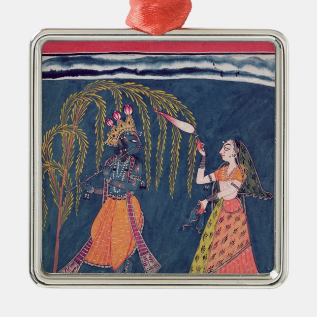 Krishna, das eine Flöte, vom 'Vahula spielt Silbernes Ornament (Vorne)