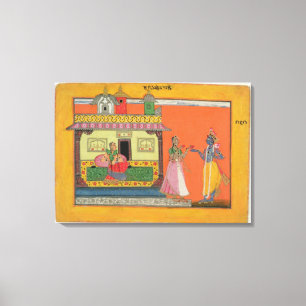 Krishna, das in Radhas Haus, Illustration Franc Leinwanddruck