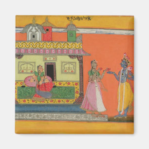 Krishna, das in Radhas Haus, Illustration Franc Magnet