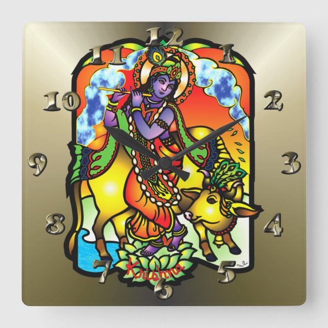 Krishna - Götter und Gottheiten Quadratische Wanduhr (Vorderseite)