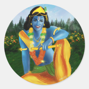 Krishna im Garten Runder Aufkleber