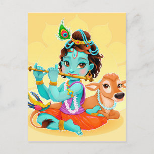 Krishna Indian God spielt Flötenillustrierung Postkarte