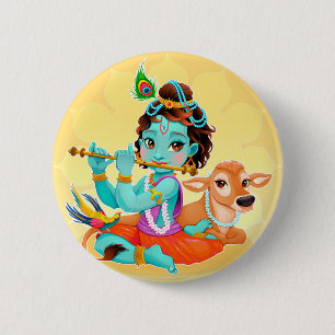 Krishna indischer Gott, der Flötenillustration Button