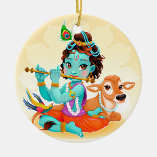 Krishna indischer Gott, der Flötenillustration Keramikornament