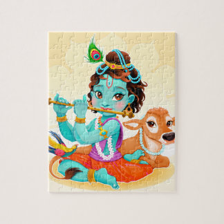 Krishna indischer Gott, der Flötenillustration Puzzle