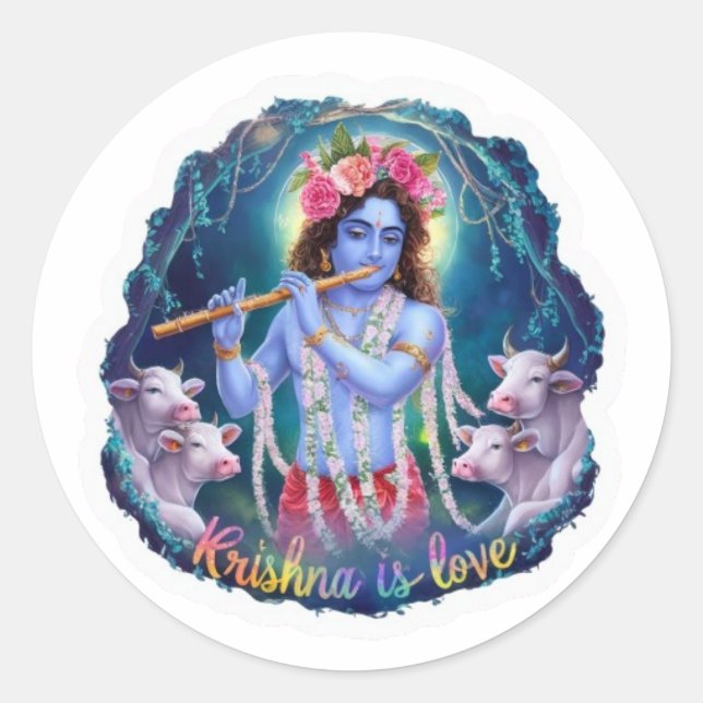 Krishna ist Liebe Sticker: Göttliche Hingabe Runder Aufkleber (Vorderseite)