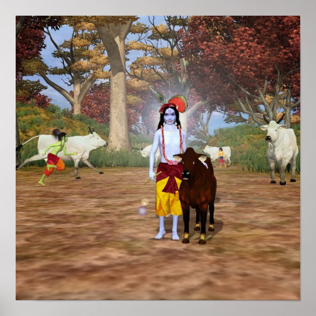 Krishna mit Kuh Poster (Vorne)