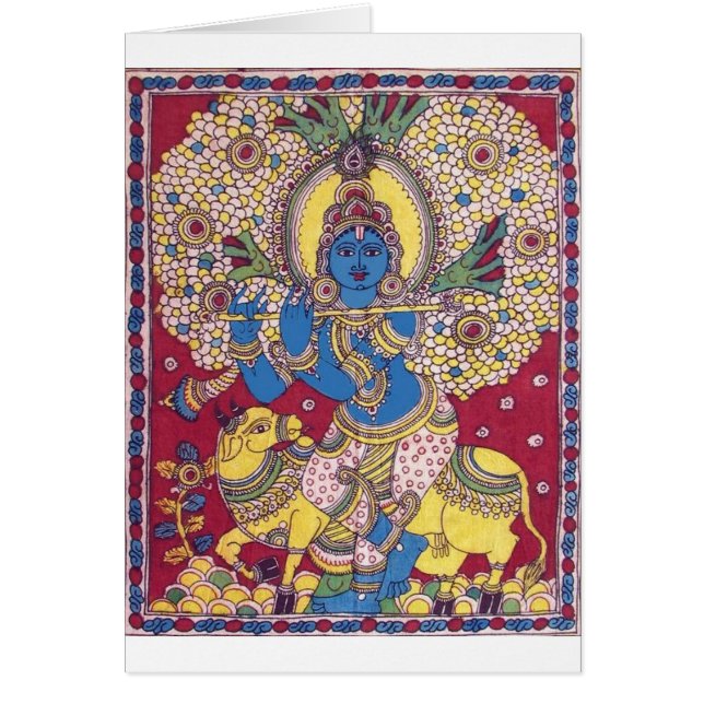 KRISHNA MIT MALEREI DER FLÖTEN-KALAMKARI (Vorne)