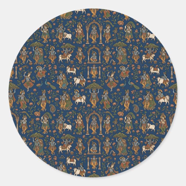 Krishna-Muster Runder Aufkleber (Vorderseite)