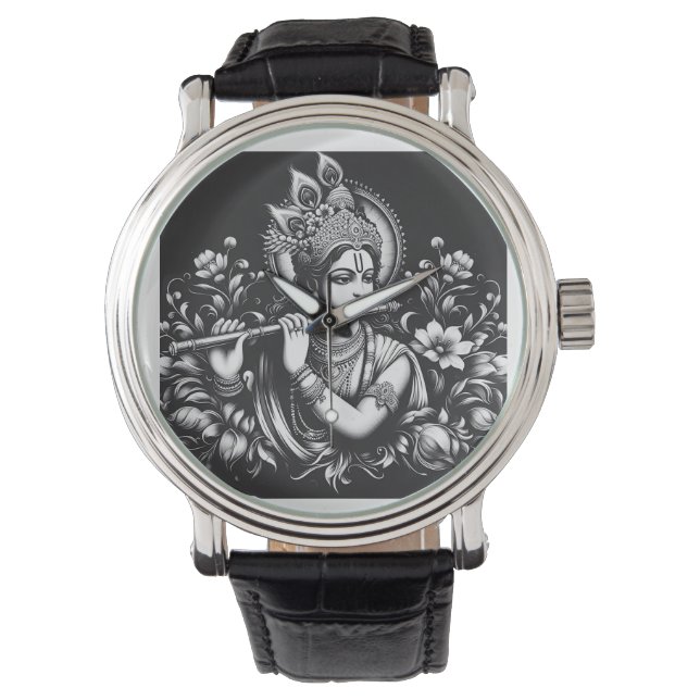 Krishna Schwarz und Weiß Armbanduhr (Vorderseite)
