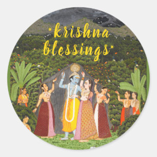 Krishna-Segnungen Jaipur Indische Kunst Rajasthan Runder Aufkleber