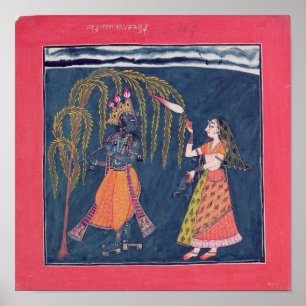 Krishna spielt eine Flöte, aus der 'Vahula Poster