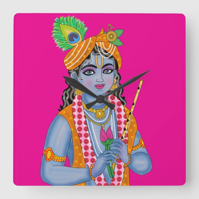Krishna-Uhr Quadratische Wanduhr (Vorderseite)
