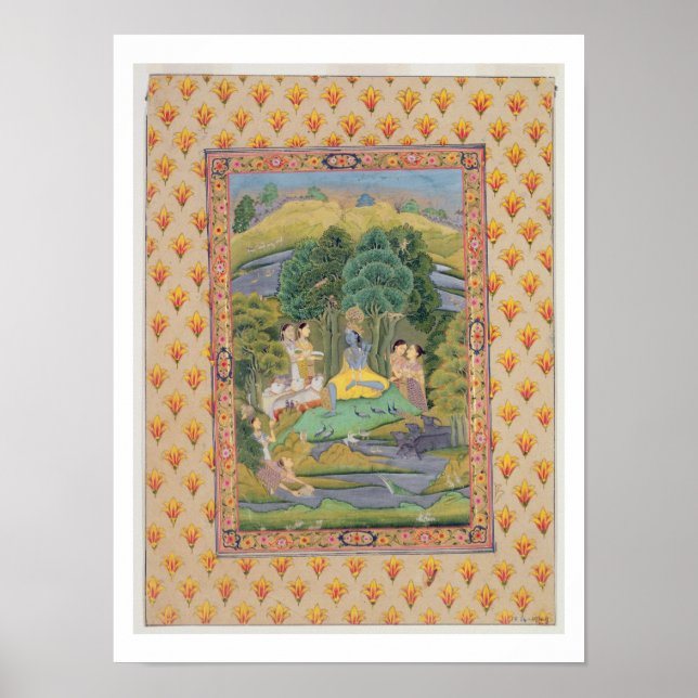 Krishna und die Gopis (Gouache auf Papier) Poster (Vorne)