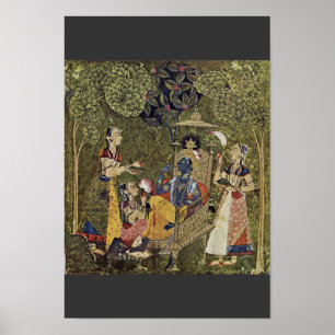 Krishna und die Mädchen von Indischer Maler Um 171 Poster
