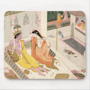 Krishna und Radha auf einem Bett in einem Mousepad