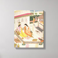 Krishna und Radha auf einem Bett in einem Palast i