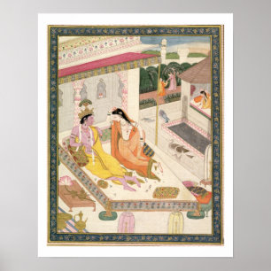 Krishna und Radha auf einem Bett in einem Poster