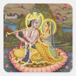 Krishna und Radha auf Lotos Quadratischer Aufkleber