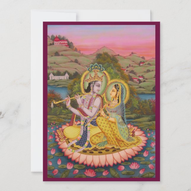 Krishna und Radha auf lotusInvitation Einladung (Vorderseite)