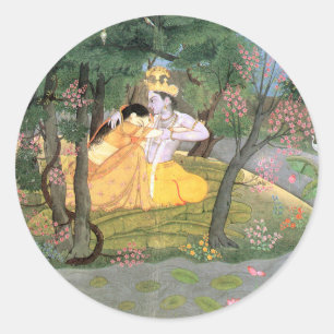 Krishna und Radha Runder Aufkleber