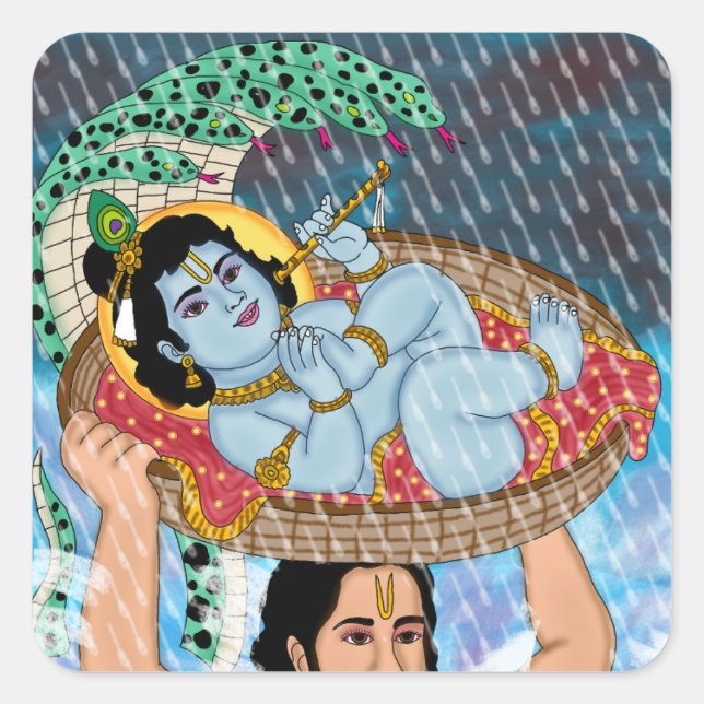 Krishna & Vasudeva-Aufkleber Quadratischer Aufkleber (Vorderseite)