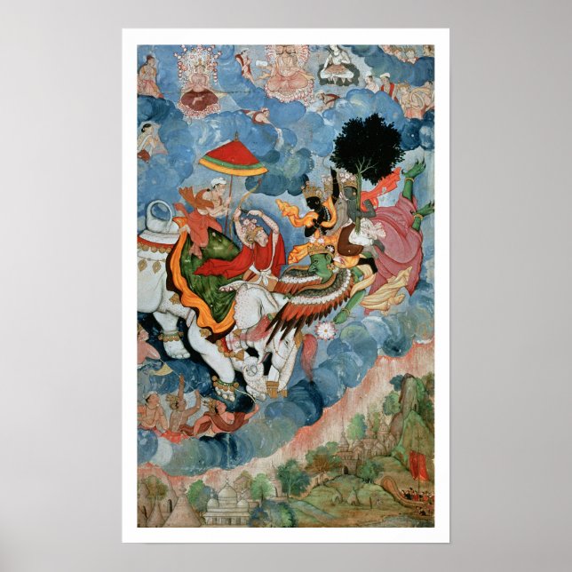 Krishnas Kampf mit Indra, c.1590 Poster (Vorne)