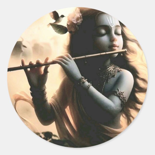 Krishnas Melody Round-Sticker Runder Aufkleber (Vorderseite)