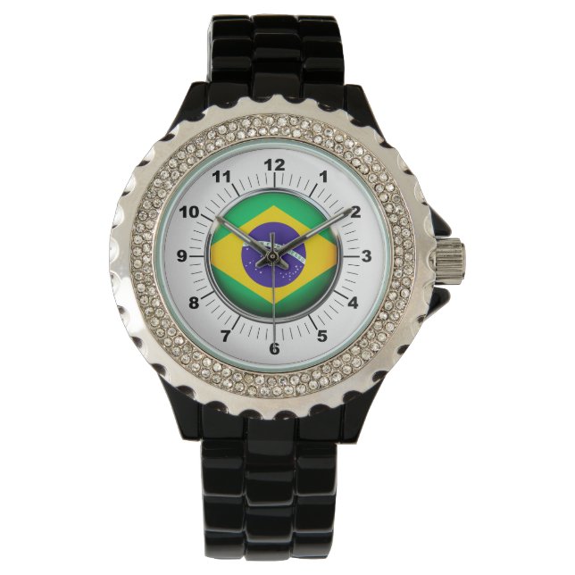 Kristall Black Enamel Watch - Brasilianerflagge Armbanduhr (Vorderseite)