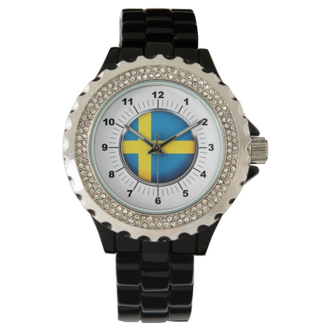 Kristall Black Enamel Watch - Schweden-Flagge Armbanduhr (Vorderseite)