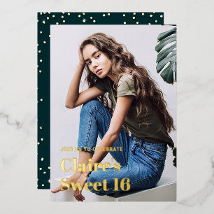 Kristall Glam Gold Moderne Elegant Sweet 16 Foto Folieneinladung