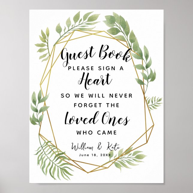 Kristall-Laubwerk grün  Herz-Gästebuch Hochzeit Poster (Vorne)