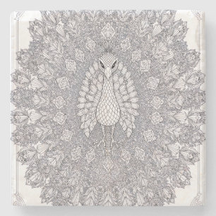 Kristall-Pfau Geometrische Vogel-Linienkunst Steinuntersetzer