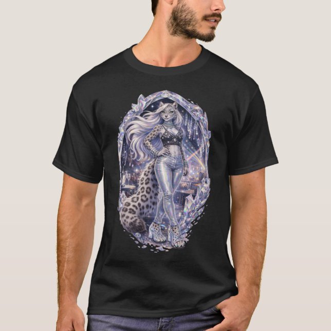 Kristall-Punk-Schneeleopard T-Shirt (Vorderseite)