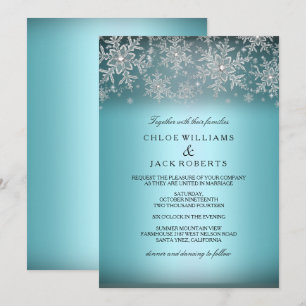 Kristall-Schneeflocken Blaue Winter-Hochzeitseinla Einladung