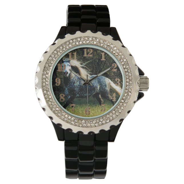 Kristall von Pferden Armbanduhr (Vorderseite)