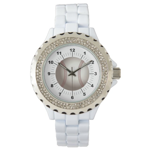 Kristall White Enamel beobachtet Baseball-Frauen Armbanduhr (Vorderseite)