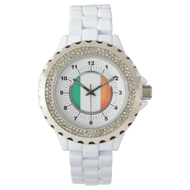 Kristall White Enamel Watch - Frauenflagge in Irla Armbanduhr (Vorderseite)