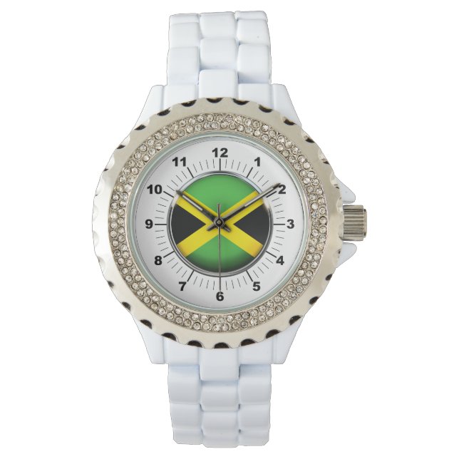 Kristall White Enamel Watch, Jamaika-Flagge für Fr Armbanduhr (Vorderseite)