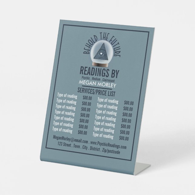 Kristallball, psychische Lesekarte Sockelschild (Vorderseite)