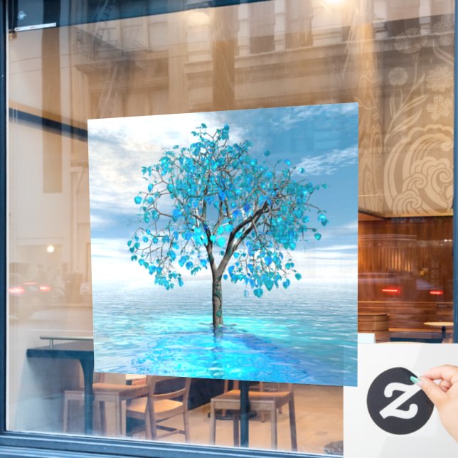 Kristallblauer Baum  Fensteraufkleber (Café-Fenster)