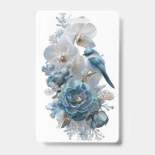 Kristallblauer Vogel & Glas-Blumen-Abzeichen. Ausweis