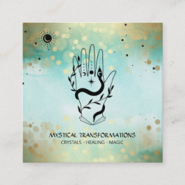*~* Kristalle Handschlange Moon Magie Boho Aquamar Quadratische Visitenkarte