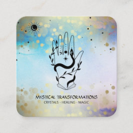 *~* Kristalle Handschlange Moon Magie Boho Blau Quadratische Visitenkarte